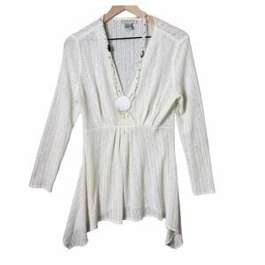 Alberto Makali Long Sleeve Blouse Beaded Necklace Accent Women's Size XL